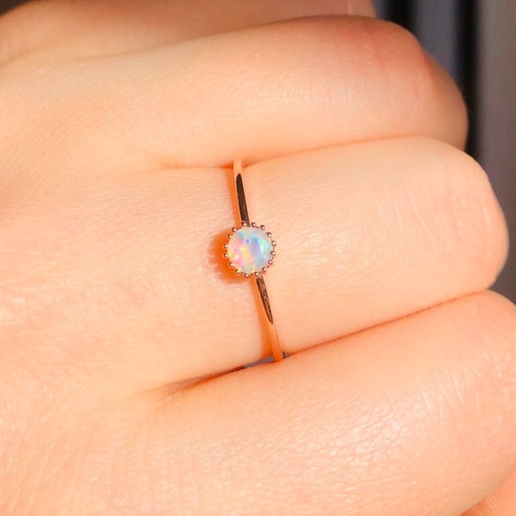 NEW Delicate Round Opal Rose Gold Ring - Picture 7 of 7